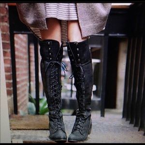 Jeffrey Campbell Dark Green Leather Lace Up Boots